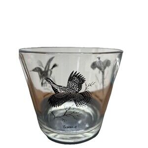 Clear Glass Ice Bucket With Pheasant, Grouse, and Canvasback Duck 5"